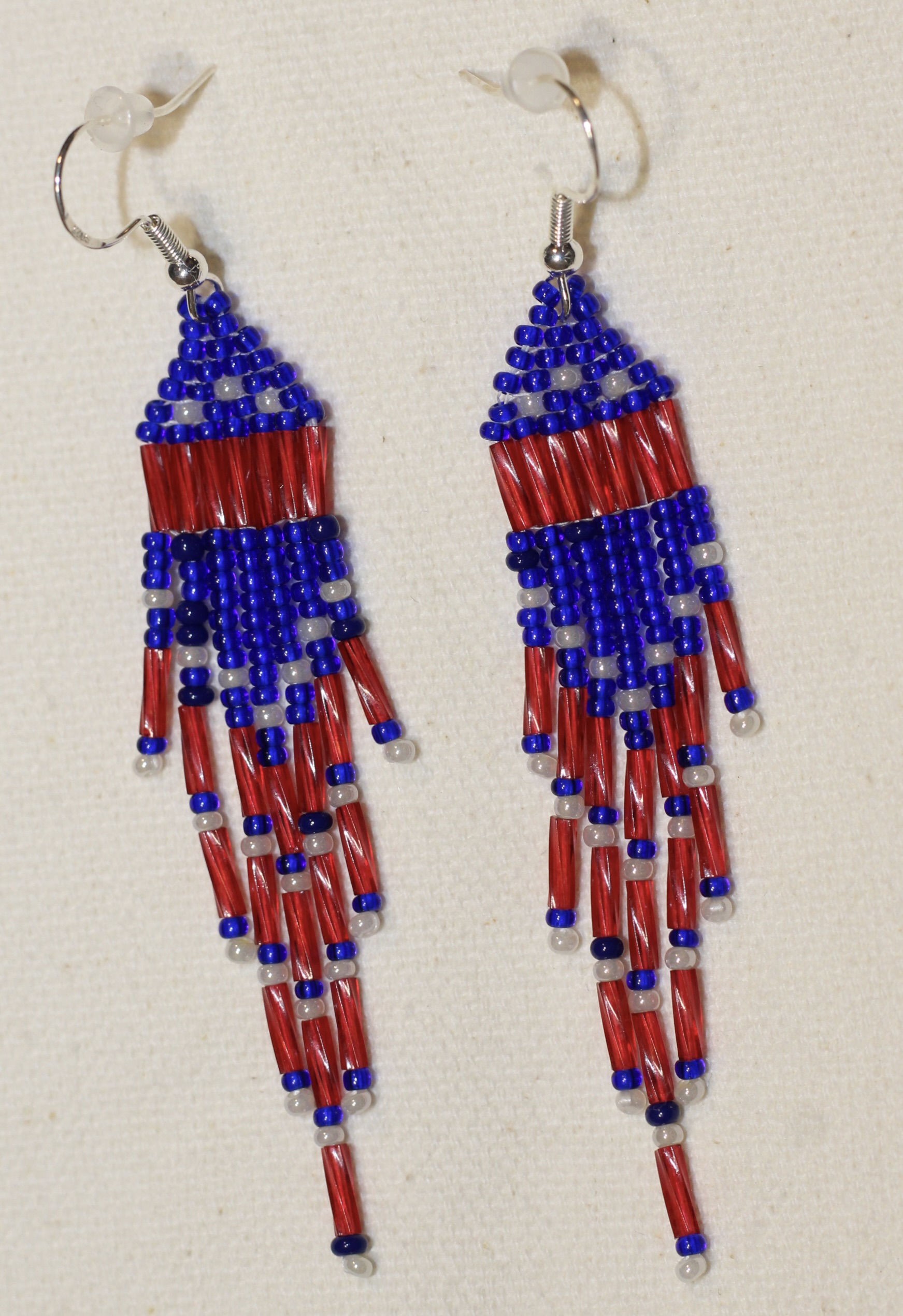 "Patriotic Red, White & Blue Bugle Fringe Earrings"