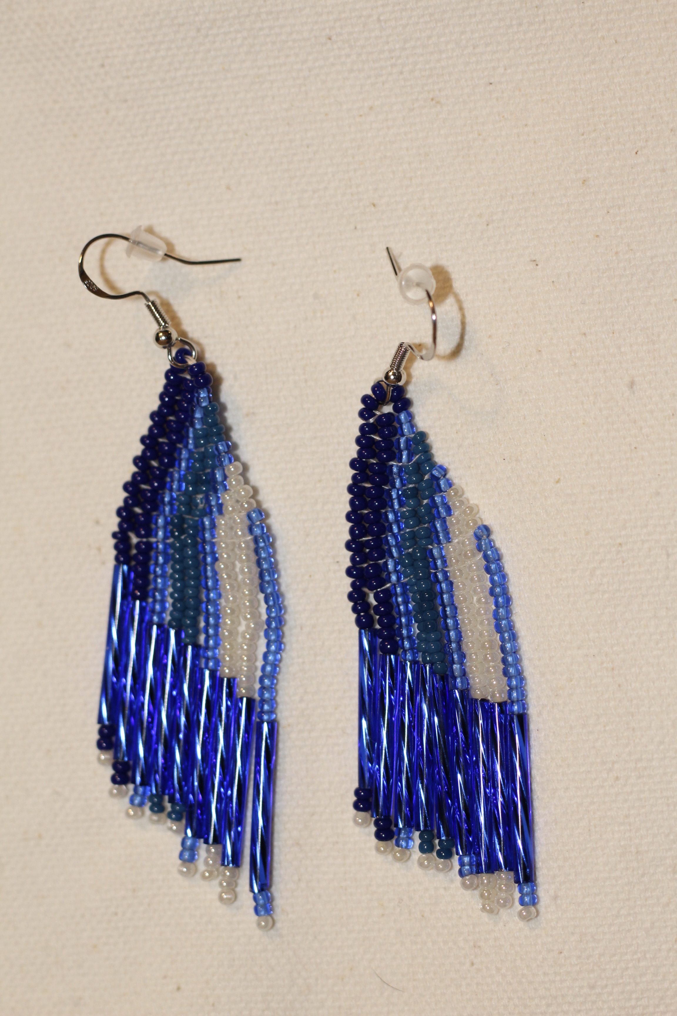 Blue Cascade Bugle Bead Earrings