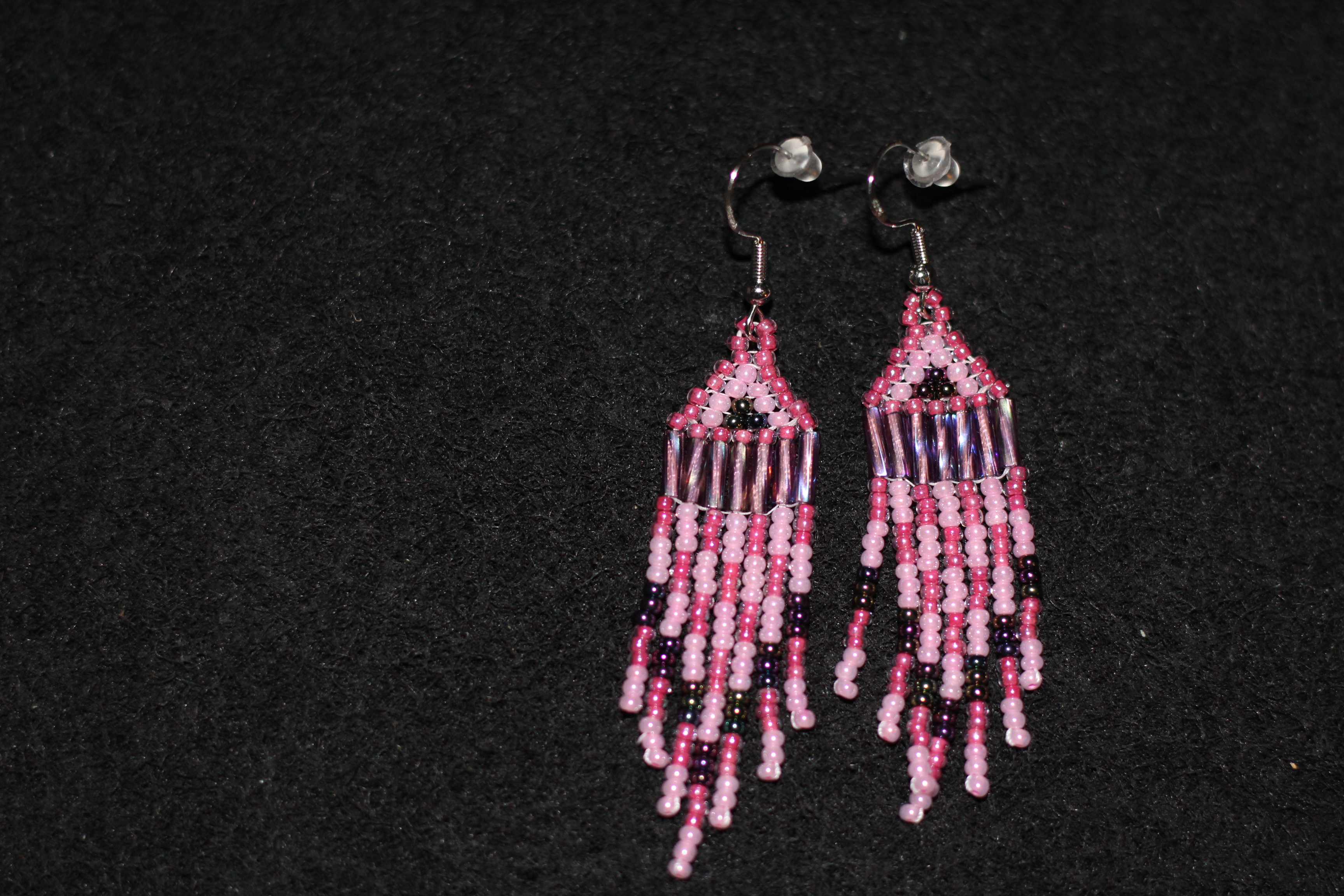 Pink & Iridescent Purple Checkered Fringe Earrings